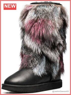 Women's Sheepskin Furry Comfortable Winter Boot, Cowhide Upper, Round Toe, Low